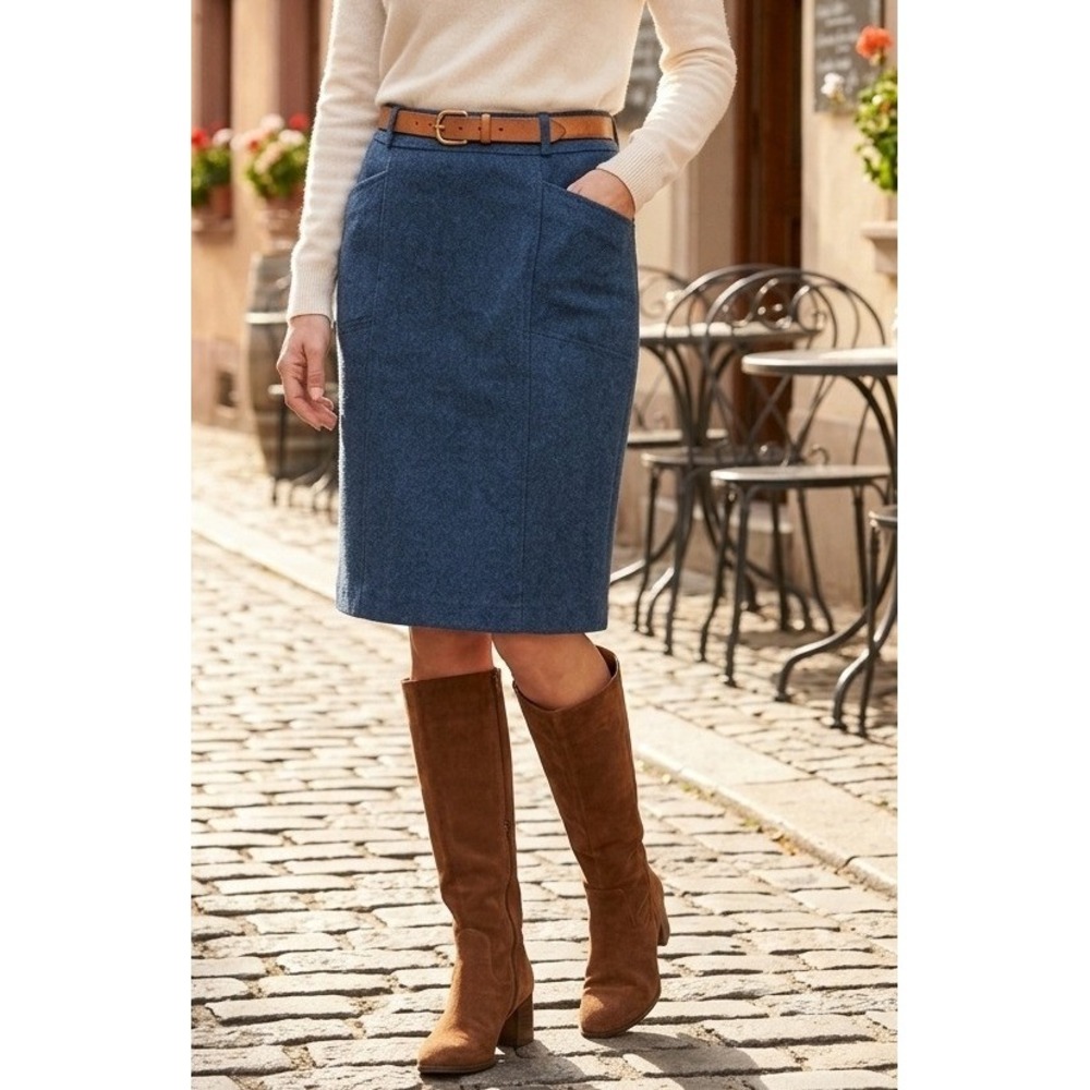Talbots Cashmere Blend Wool Pencil Skirt Size‎ 10P Navy Blue Career Office NWT